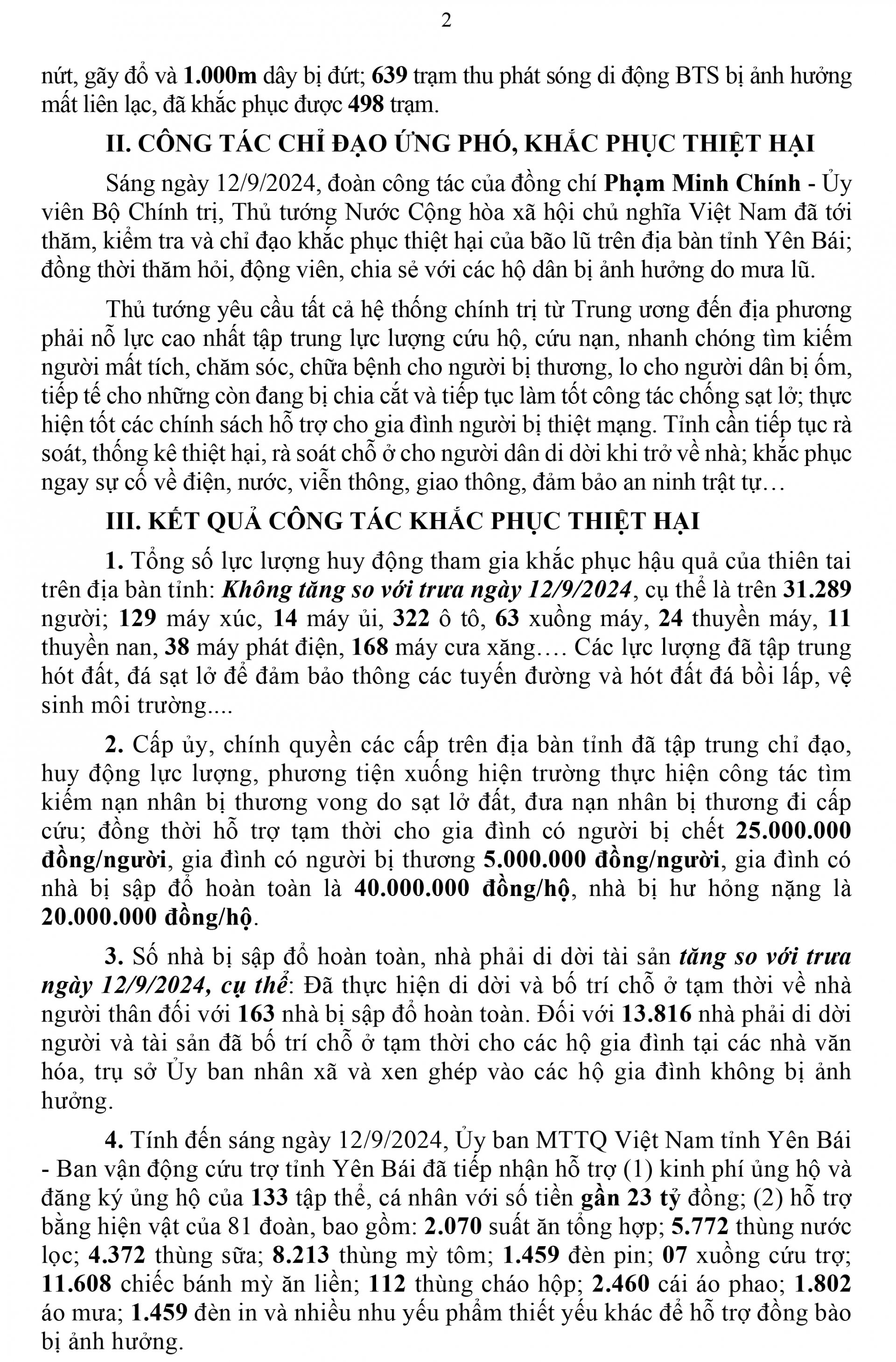 Thông cáo báo chí số 3 về tình hình chỉ đạo, khắc phục thiệt hại do ảnh hưởng của bão số 3 gây ra trên địa bàn tỉnh Yên Bái