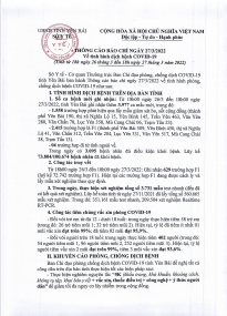 Thông cáo báo chí về tình hình dịch bệnh COVID-19 ngày 27 tháng 3 năm 2022