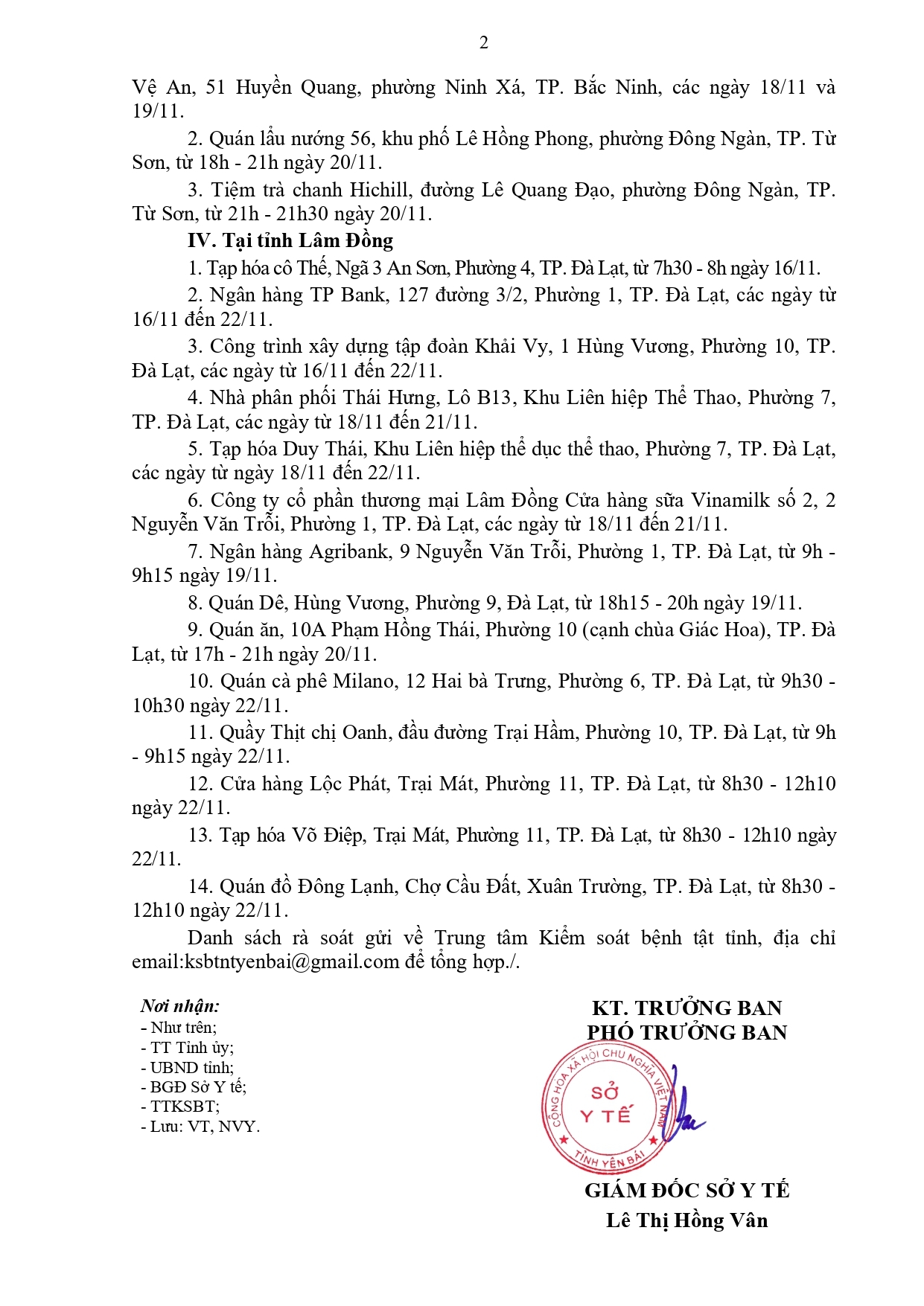 Rà soát các trường hợp có liên quan đến bệnh nhân COVID-19 theo thông báo khẩn của các tỉnh Sơn La, Hà Nội, Bắc Ninh, Lâm Đồng