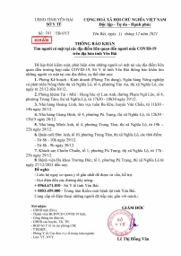 Thông báo khẩn: Tìm người có mặt tại các địa điểm liên quan đến trường hợp mắc COVID-19 trên địa bàn tỉnh Yên Bái.